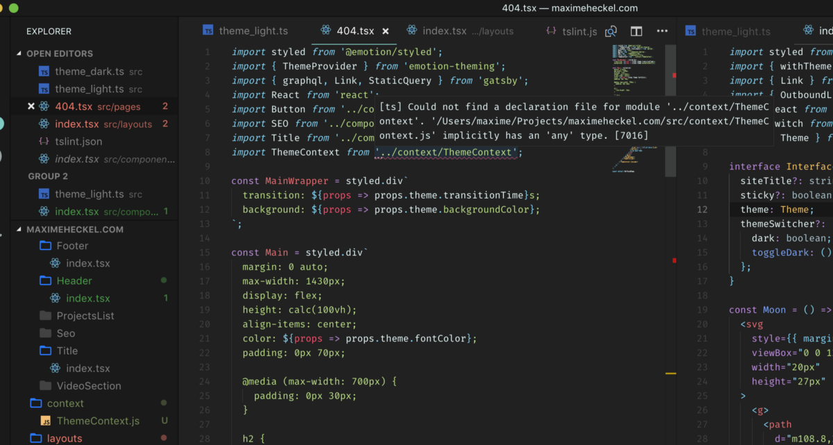 This screenshot shows VSCode highlighting the missing type declaration of a module