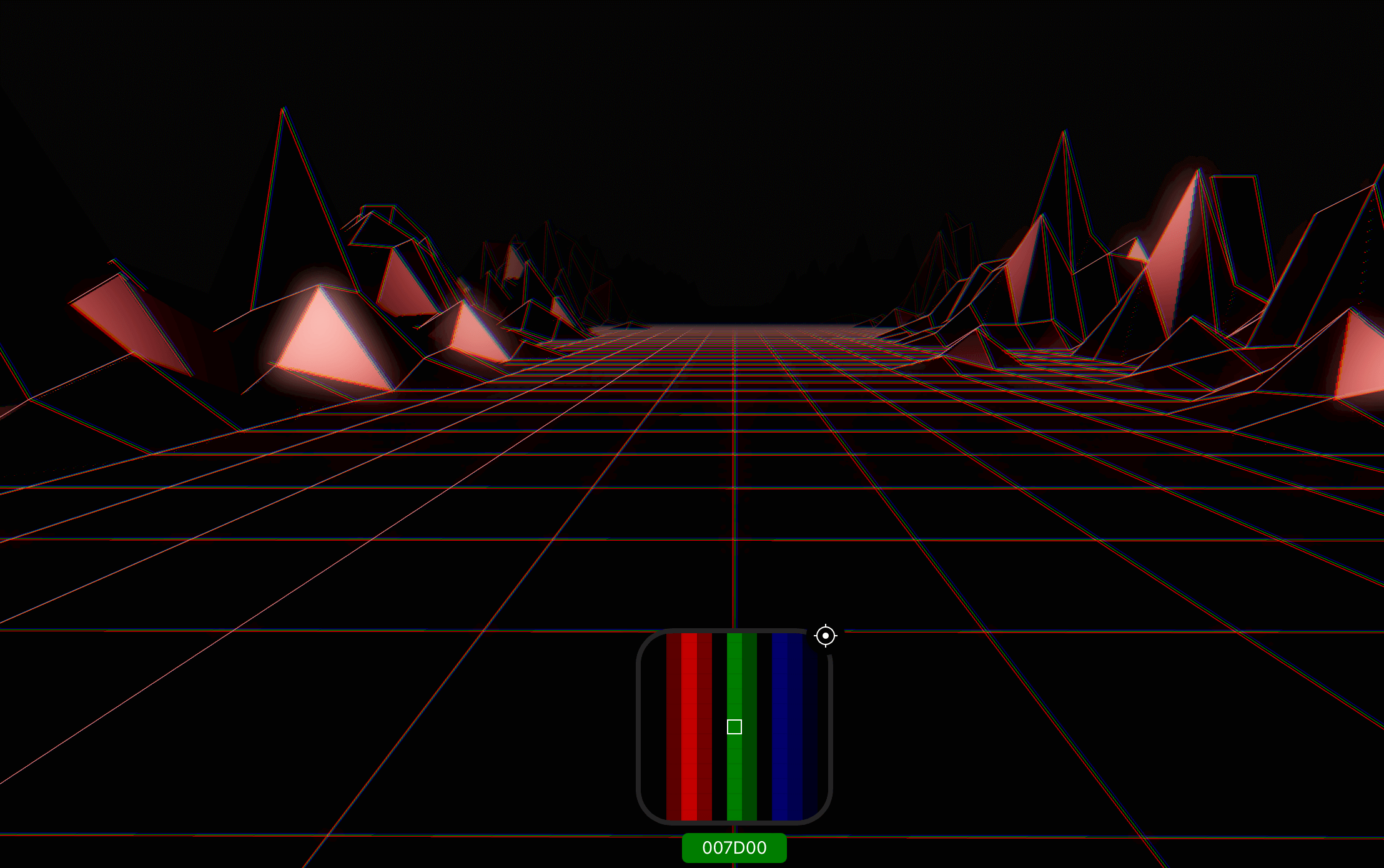 Screenshot of the Linear WebGL animation with a portion zoomed in on the grid showcasing the grid is in fact composed of RGB stripes